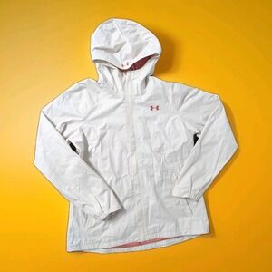 Under Armour Run Storm Hooded Jacket Women's Large Running White Windbreaker
